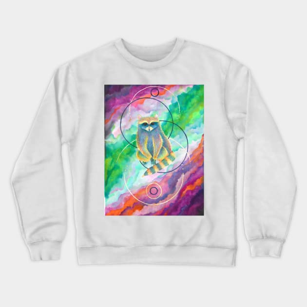 cosmic trippy rainbow trash panda Crewneck Sweatshirt by fun chaos amy